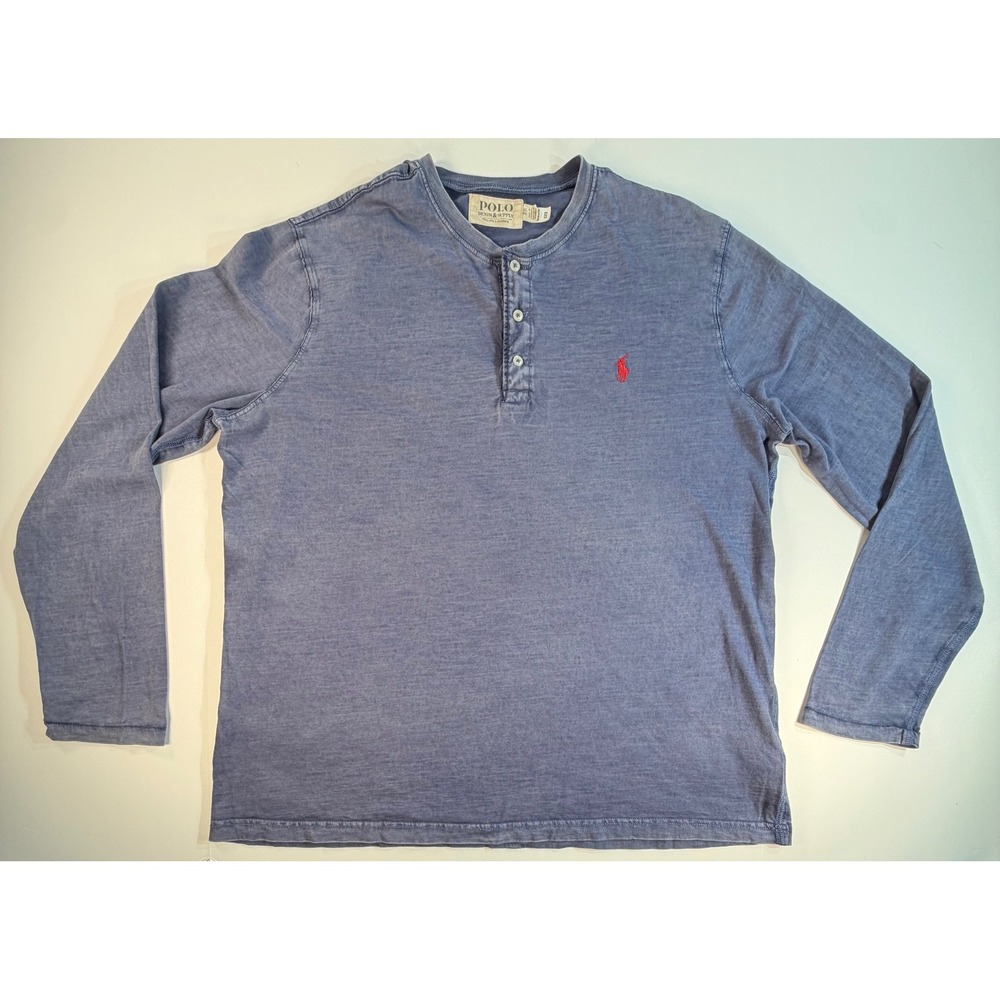 Denim & Supply Ralph Lauren Mens XL Blue Slub Knit Long Sleeve Henley Shirt